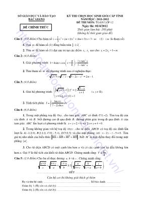 Đề thi chọn học sinh giỏi cấp tỉnh Bắc Giang năm học 2011-2012 đề thi môn Toán lớp 12